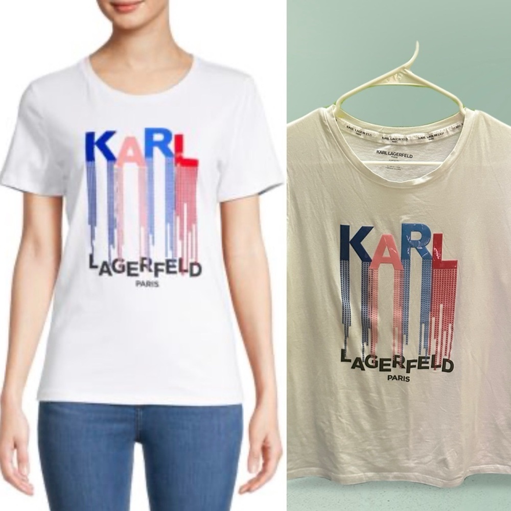 Karl Lagerfeld White Tee with Multicolor Graphic S